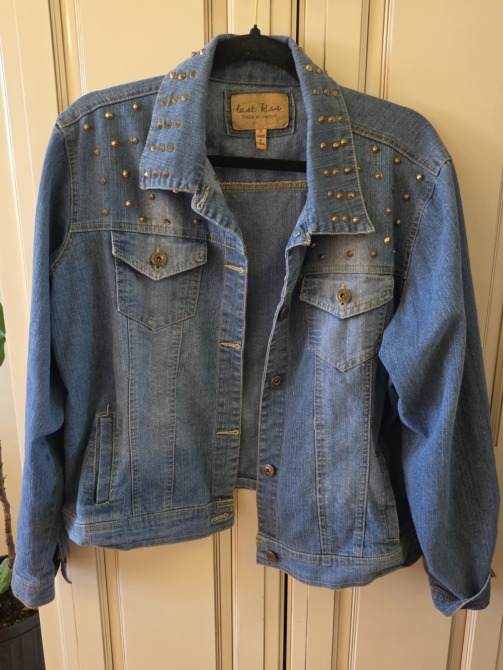 Women's 1X Last Kiss Women's Studded Light Blue Denim Jacket